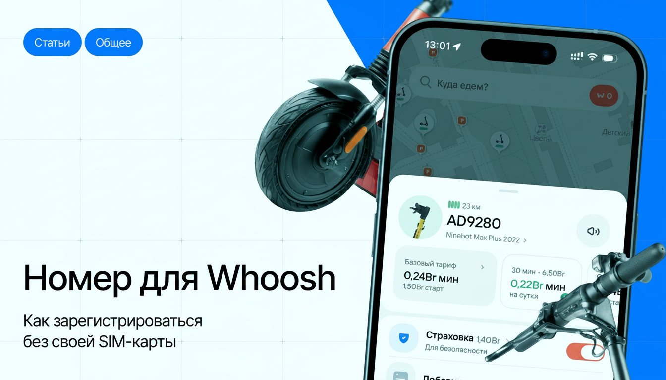 Скидка 30% на первые 3 поездки в Whoosh: регистрация по SMS через виртуальный номер.